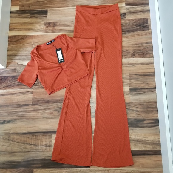 Nasty Gal Other - NWT Orange Nasty Gal Erin Crop Top & Flares Set